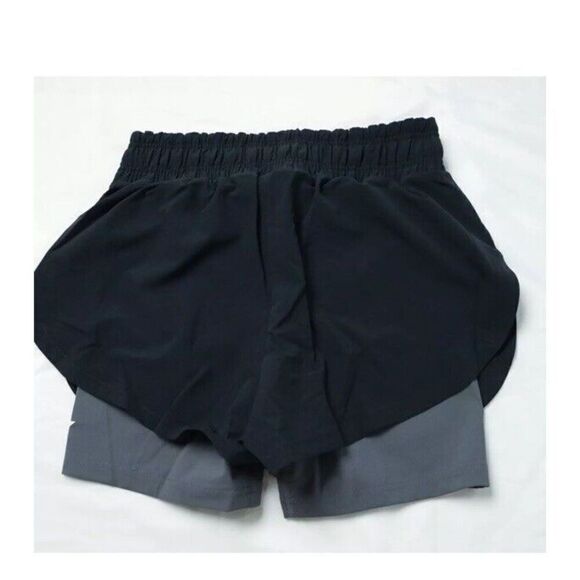 Gymshark Women Sz XL Running 2 in 1 Drawstring Shorts MG7 Black/Silhouette Grey - Picture 2 of 9